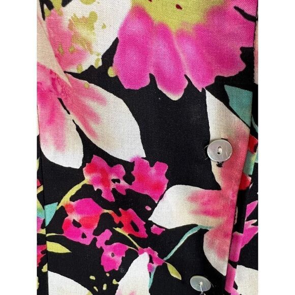 NAPA VALLEY black floral linen rayon blouse A-line beaded skirt suit 12-14 - Picture 4 of 10